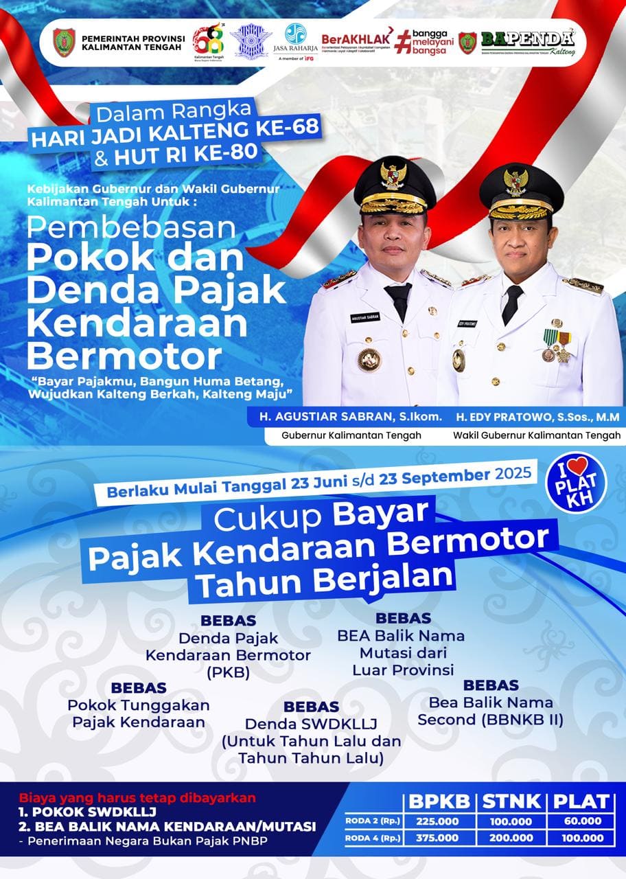 Sosialisasi Kebijakan Gubernur Kalteng Dalam Rangka HUT RI Tahun 2025 Tentang Pembebasan Pokok dan Denda Pajak Kendaraan Bermotor