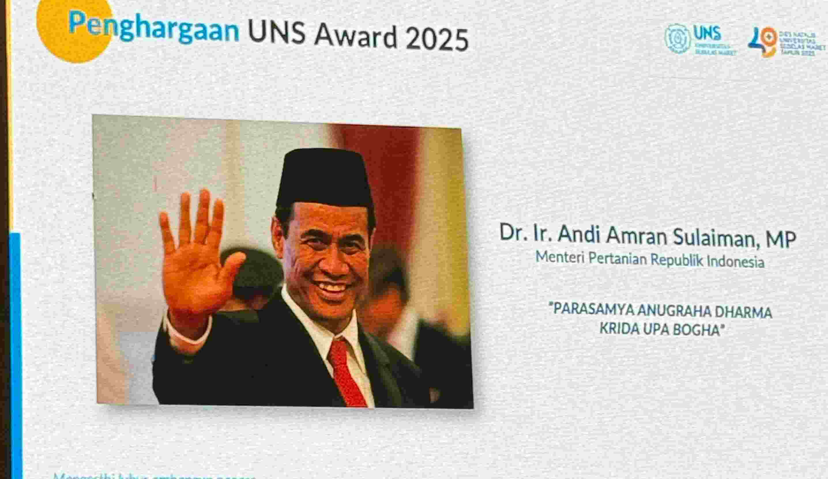 Kadis TPHP Prov Kalteng Sunarti Terima Penghargaan Alumni UNS Berprestasi