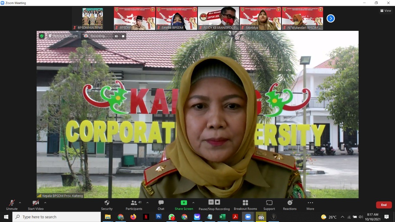 Pj. Sekda Kalteng Buka Diklat Bela Negara Secara E-Learning di Lingkungan Pemerintah Provinsi Kalimantan Tengah Tahun 2021