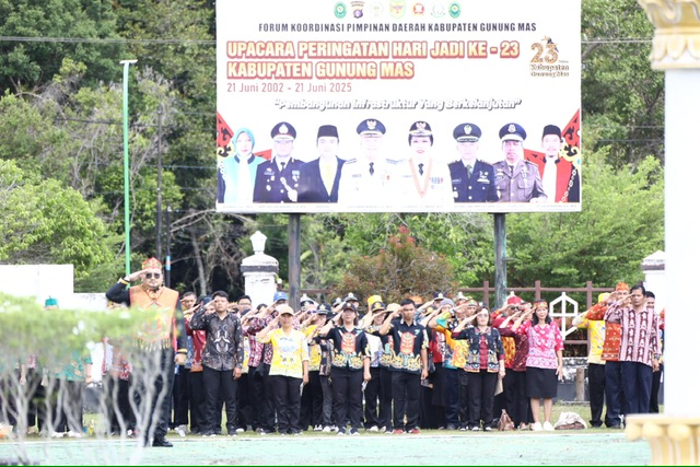 Gubernur Kalteng Agustiar Sabran Pimpin Upacara Peringatan Hari Jadi ke-23 Kabupaten Gunung Mas