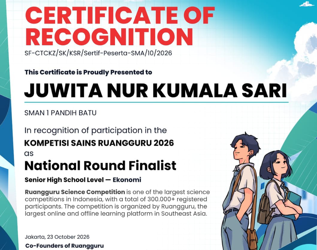 Murid Kalteng Raih Honorable Mention Nasional dalam Kompetisi Sains Ruangguru 2026 Bidang Ekonomi